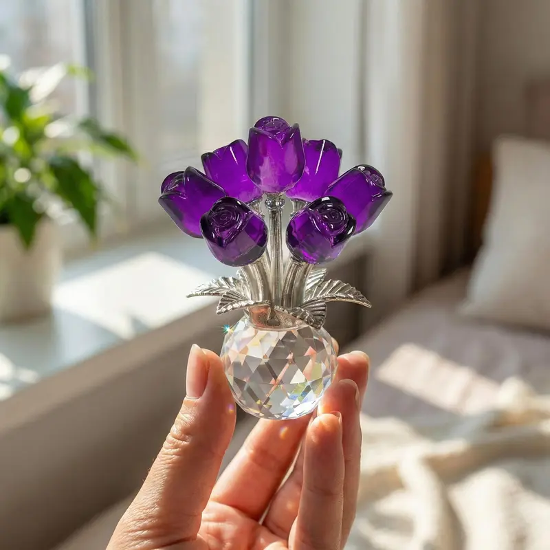 Colorful Crystal Flower Figurine