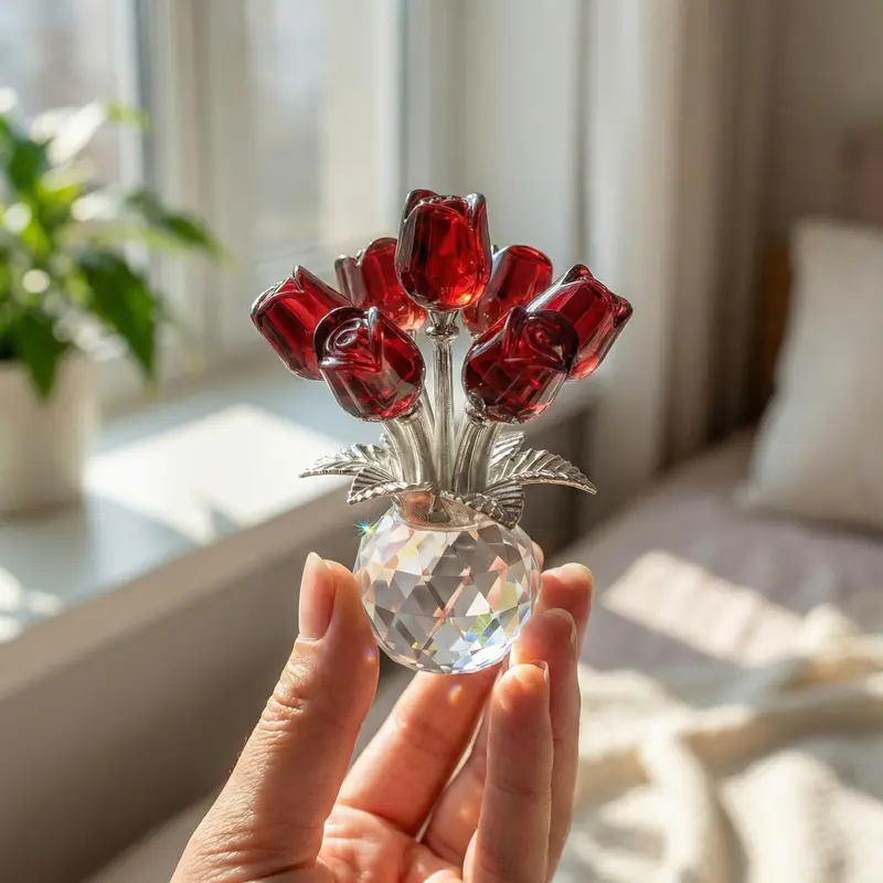 Colorful Crystal Flower Figurine