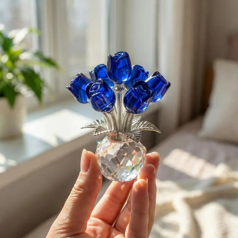Colorful Crystal Flower Figurine