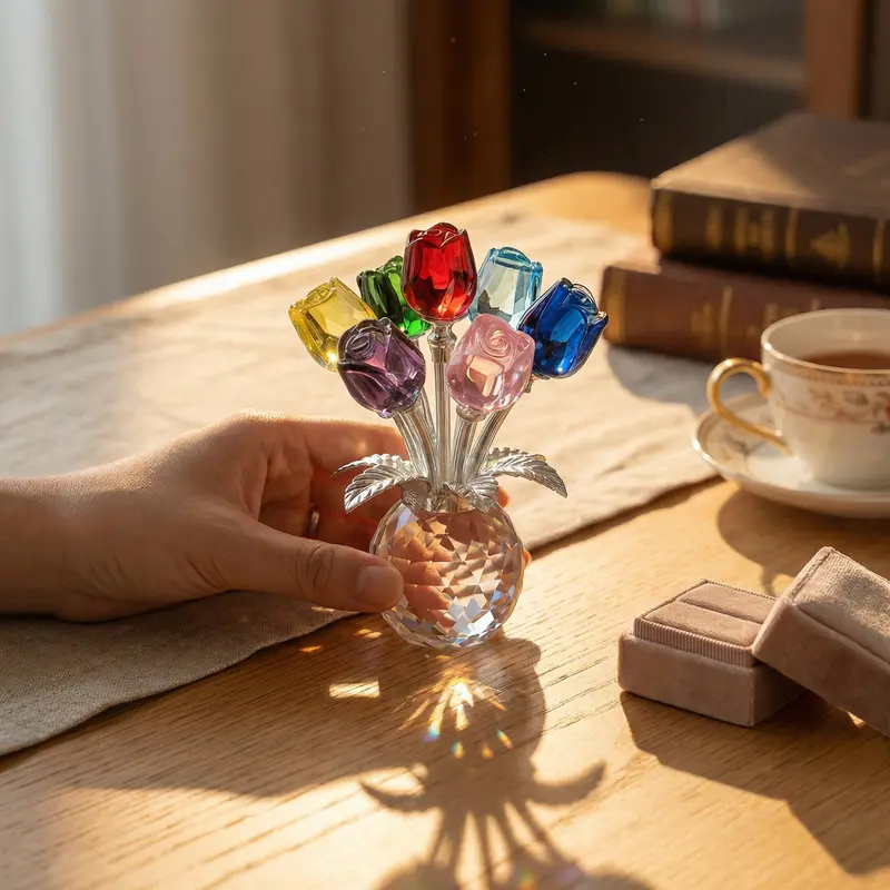 Colorful Crystal Flower Figurine